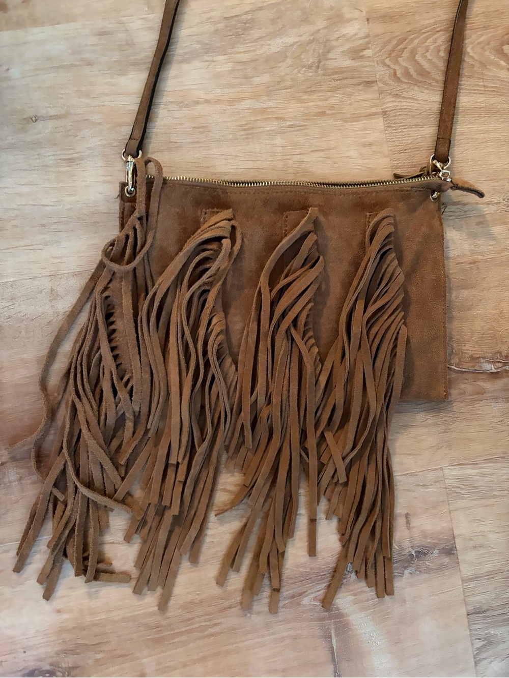 Inzi Fringe Crossbody Bag in Brown - Suede Shoulder Bag